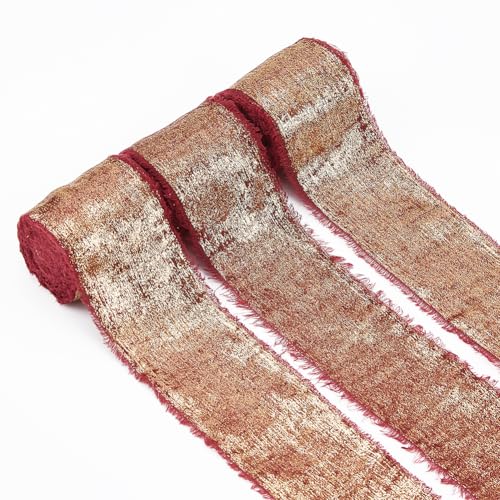 DICOSMETIC Glitzer-Chiffonband, 16,4 m, 3 Rollen, dunkelrot, ausgefranstes Band, 40 mm breit, handgefertigt, Fransen, schimmerndes Polyesterband für Blumenstrauß, Geschenkverpackung, Hochzeit DICOSMETIC Glitzer-Chiffonband, 16,4 m, 3 Rollen, dunkelrot, ausgefranstes Band, 40 mm breit, handgefertigt, Fransen, schimmerndes Polyesterband für Blumenstrauß, Geschenkverpackung, Hochzeit von DICOSMETIC