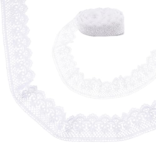 DICOSMETIC Spitzenband aus Polyester, Vintage-Stil, 5 - 6,1 cm breit, Spitzenband mit Blumenmuster zum Nähen, Basteln, Geschenkband, Blumenband, 7,5 m, Weiß von DICOSMETIC