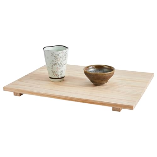 DICOSMETIC Tonplatte Holzmatte Schlammplatte Japanisches Holzbrett Rechteckiger Massivholzständer Holzsashimi Sushiservierplatte Japanisches Holzbrett Holztablett 40x30x2.4cm von DICOSMETIC