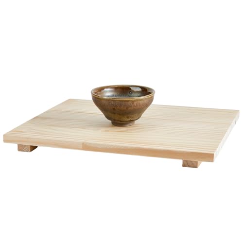 DICOSMETIC Tonplatte Holzmatte Schlammplatte Rechteckiger Massivholzständer Japanische Holzplatte Holz Sashimi Sushi Servierplatte Japanische Holzplatte 30x24.3x2.4cm Holztablett von DICOSMETIC