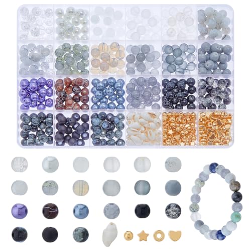 DICOSMETIC Über 660 Stk. Glasrunde Perlen Kunststoffperlen Schmuckherstellung Finding Kit Crackle Glasperlen Matte Perlen Imitation Jade Glasperlen Für Schmuckherstellung, Bohrung: 0.5-2.2 mm von DICOSMETIC