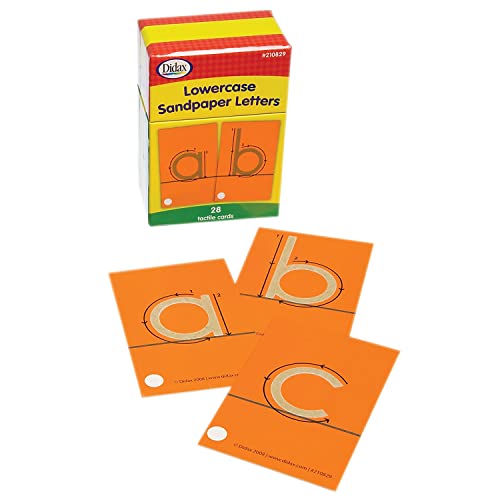 DIDAX Tactile Sandpaper Lowercase Letters Cards, Pack of 28 Schleifpapier-Buchstaben, Kleinbuchstaben, Karton, Mehrfarbig, 4-1/4 X 2-5/8 in von Didax