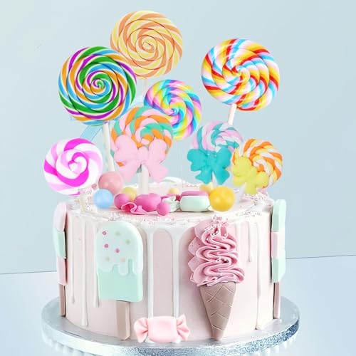 28 PCS Cake Topper, Lutscher Tortendeko, Cupcake Topper Ballons, Süßigkeiten-Schleife Tortenaufsatz, Kuchen Deko Süßigkeiten Bunte, Kuchendekoration für Hochzeit Geburtstag Babyparty von DIELIANHUA