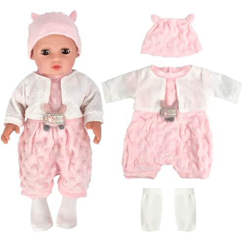 Puppenkleidung 35-43 cm, Kleidung Outfits für Baby Puppen, Puppenkleidung Set, Baby Puppe Kleidung, Puppe Zubehör mit Baby Langarm Bodys, Hut, Socken, Mantel von DIELIANHUA