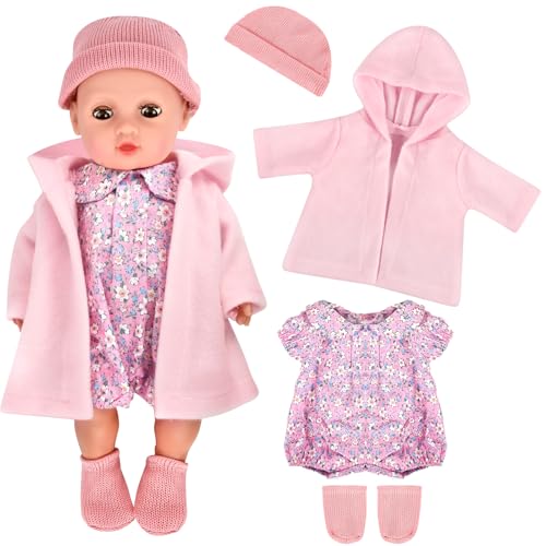 Puppenkleidung 35-43 cm, Kleidung Outfits für Baby Puppen, Puppenkleidung Set, Baby Puppe Kleidung, Puppe Zubehör mit Baby Langarm Bodys, Hut, Socken, Mantel von DIELIANHUA