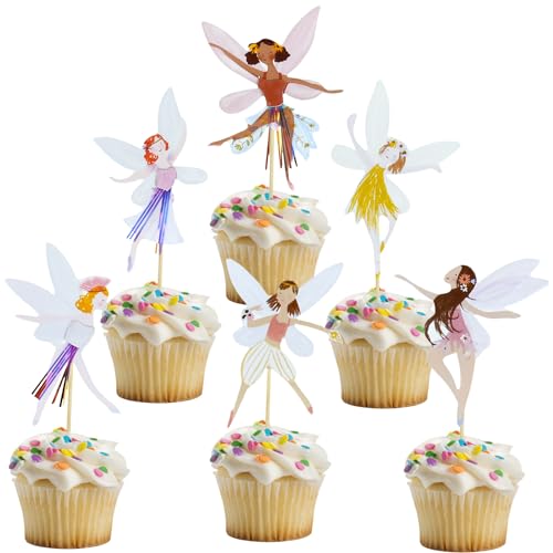 DIELOVEHUA 12 Stück Fee Cake Topper, Fairy Kuchen Topper, Pappbecher Cupcake Toppers Fee, Feen Geburtstag Deko, Picks Kuchen Topper Dekoration für Babyparty Mädchen Geburtstagsdeko von DIELOVEHUA