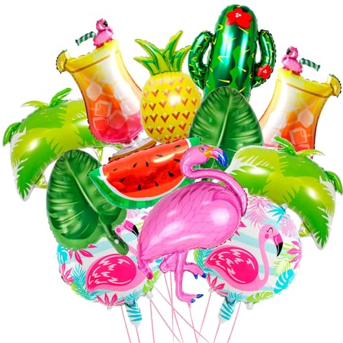 12 Stück Hawaii Party Folienballon, Riesen Hawaii Luftballons, Kokosnuss Baum Ananas Kaktus Luftballons, Sommerparty Folienballon, Hawaiian Folienballon Ballons, Hawaii Beach Party Dekoration von DIELOVEHUA