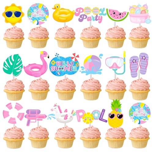 36 Stück Hawaii Strand Pool Cake Toppers, Sommer Strand Pool Tortendeko, Sommerfrüchte Kuchen Deko Tortendeko, Pool Party Decoration, Party Dekoration Hawaii, Kuchen Picks für den Sommer von DIELOVEHUA