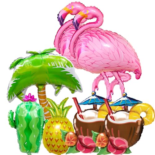 7 Stück Hawaii Folienballon, Riesen Hawaii Luftballons, Kokosnuss Baum Ananas Kaktus Luftballons, Sommerparty Helium Ballon, für Geburtstags Party Sommer Tropical Strandparty von DIELOVEHUA