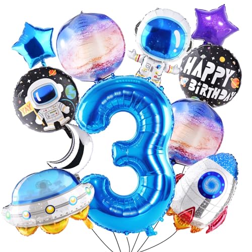 Astronaut Luftballons Set,11 PCS Weltraum Folienballon,Weltraum Luftballon 3.,Astronaut Weltraum Deko,Weltraum Kindergeburtstag,Weltraum Geburtstag Deko 3 Jahre,Geburtstags Ballons für Kinder von DIELOVEHUA