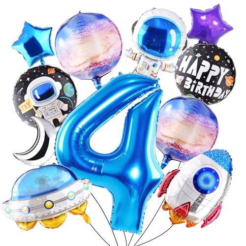 Astronaut Luftballons Set,11 PCS Weltraum Folienballon,Weltraum Luftballon 4.,Astronaut Weltraum Deko,Weltraum Kindergeburtstag,Weltraum Geburtstag Deko 4 Jahre,Geburtstags Ballons für Kinder von DIELOVEHUA