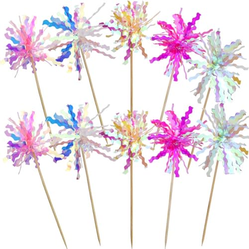 DIELOVEHUA 10 Stück Feuerwerk Cupcake Topper, Happy Birthday Cupcake Topper, Picks Tortenstecker Tortendeko, Bunte Glitzer Kuchen Dekoration für Babypart, Partydekoration, Hochzeitsbankett von DIELOVEHUA