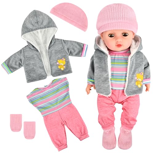 Puppenkleidung, Kleidung Outfits für Baby Puppen, Baby Puppe Kleidung, Puppenkleidung Set, Puppe Zubehör für 43-48 cm Puppen, Strampler, Hut, Socken, Mantel von DIELOVEHUA