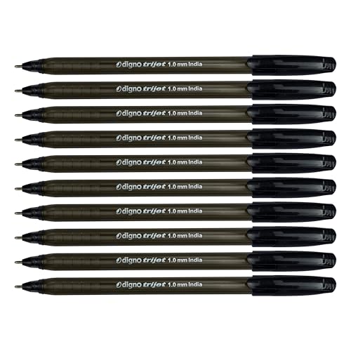 DIGNO Tri-Mate Kugelschreiber, Schwarz, mittlere Spitze (1,0 mm), 10 Stück, Multipack, dreieckiger Griff, Schule, Büro, Zuhause, Geschäft, Krankenhaus von DIGNO