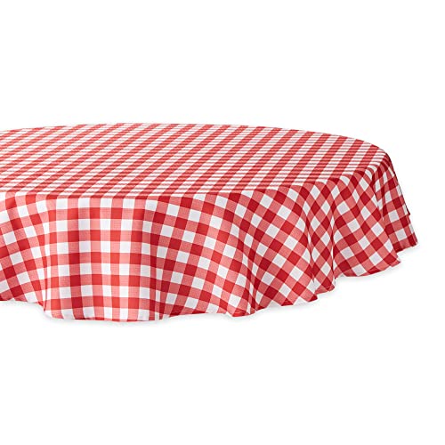 DII 100% Polyester, auslaufsicher, maschinenwaschbar Tischdecke 60" Round rot kariert von DII