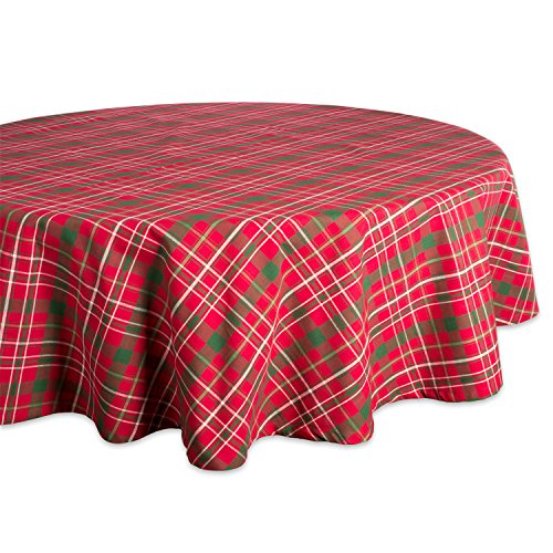 DII Holiday Dining Table Linen Collection Schottenkaro, Stechpalmenkaro, Baumwolle, rot/grün, Christmas Tablecloth, 70" Round von DII