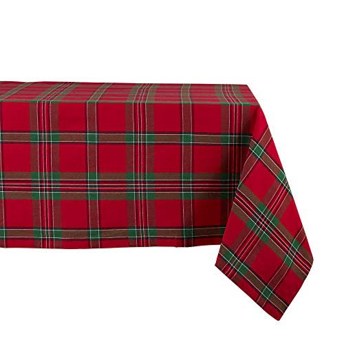 DII Farmhouse Christmas Plaid Esstisch & Küchendekoration, Baumwolle, rot/grün, Holiday Tablecloth, 60x120 von DII