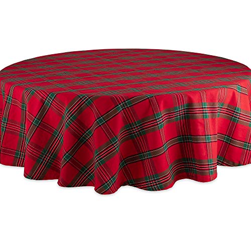 DII Farmhouse Christmas Plaid Esstisch & Küchendekoration, Baumwolle, rot/grün, 70" (Round) von DII