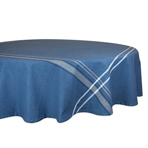 DII French Stripe Tischdecke, Tischdecke, Bauernhaus-Stil, 177,8 cm, rund, Blau Chambray von DII