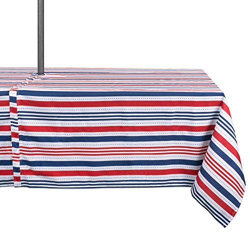 DII Patriotic Stripes Tabletop Collection Schmutzabweisend und wasserdicht, Polyester, Rot, Weiß und Blau, 120" x 60" (Rectangular) von DII