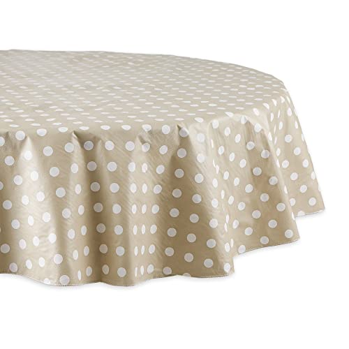 DII Vinyl Tabletop Collection Tischdecke mit Flanellrückseite, PEVA mit 100% Polyester-Flanell-Rückseite, Beige und Weiß gepunktet, 70 inch (Round) von DII