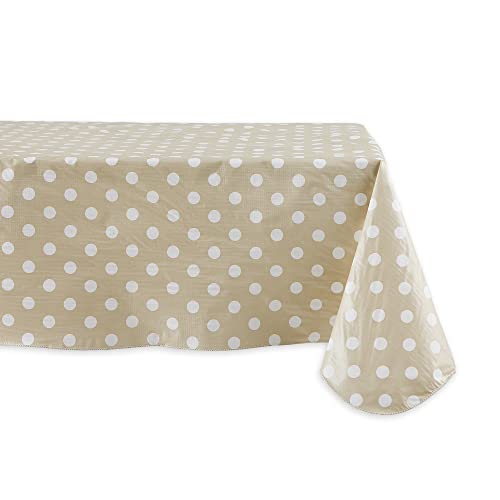 DII Vinyl Tabletop Collection Tischdecke mit Flanellrückseite, PEVA mit 100% Polyester-Flanell-Rückseite, Beige und Weiß gepunktet, 102 x 60 inch (Rectangular) von DII