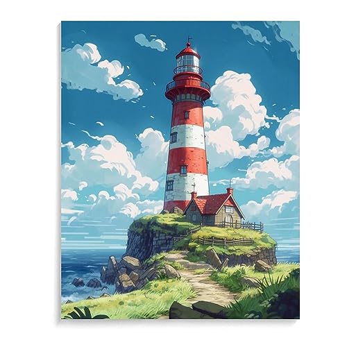 DIICMA Malen Nach Zahlen Für Erwachsene Anfänger Und Kinder Leuchtturm am Meer DIY Ölmalerei Acrylmalerei Geschenk Kits Style-B 40X50CM von DIICMA