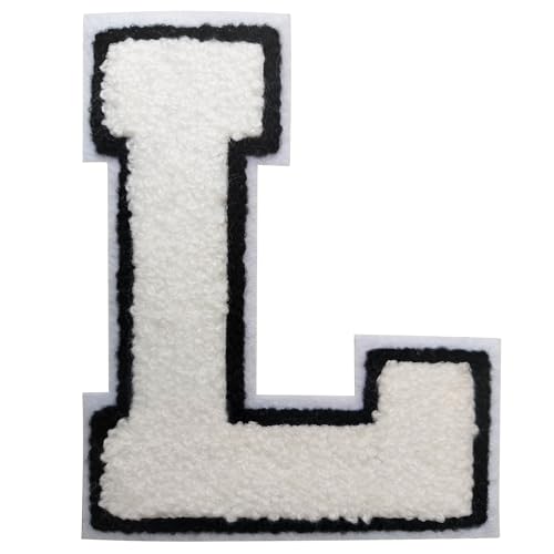 Buchstabenaufnäher zum Aufbügeln, 11,4 cm, Chenille-Buchstaben-Aufnäher für Kleidung, Rucksäcke, große Aufbügler, für Team-Kostüm, Dekoration, Weiß, Größe L, 3 Stück von DIILLEU