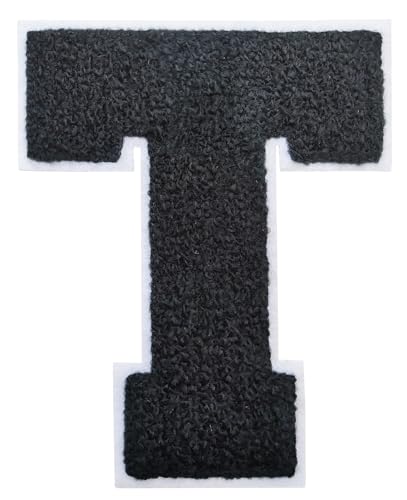 Buchstabenaufnäher zum Aufbügeln, 11,4 cm, Chenille-Buchstaben für Kleidung, Rucksäcke, Team-Kostüm, Dekoration, Schwarz, 3 Stück von DIILLEU