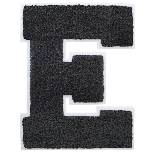 Buchstabenaufnäher zum Aufbügeln, 11,4 cm, Chenille-Buchstaben-Aufnäher für Kleidung, Rucksäcke, große Bügelbilder, Team-Kostüm, Dekoration, Schwarz, E, 3 Stück von DIILLEU