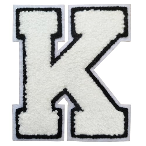 Buchstabenaufnäher zum Aufbügeln, 11,4 cm, für Kleidung, Rucksäcke, Team-Kostüm, Dekoration, Weiß, K, 3 Stück von DIILLEU