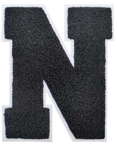 Buchstabenaufnäher zum Aufbügeln, 11,4 cm, Chenille-Buchstaben-Flicken für Kleidung, Rucksäcke, große Aufbügler, für Team-Kostüm, Dekoration, Schwarz N, 3 Stück von DIILLEU