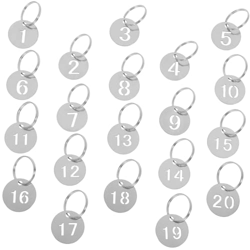DIKACA 20 Stück Edelstahl Schlüsselanhänger Etiketten Zum Aufhängen Von Nummernschildern Hotel Schlüsselanhänger Praktische Schlüsselkennzeichnungen Schlüsselanhänger Runde von DIKACA