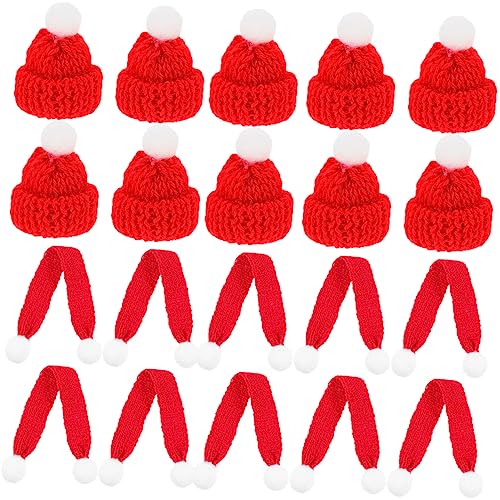 DIKACA 20 Stück Mini Beanie Mütze Flaschenhülle Babyparty Dankeschön Miniatur Weihnachtsschal Miniatur Schal Weihnachtsschal Weihnachten DIY Bastelbedarf Weihnachtsbecherhülle von DIKACA