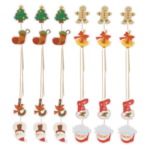 DIKACA 24 Stk Weihnachtsgeschirr Snack-sticks Kuchen Topper Obstpflücker Aus Holz Obstpicks Cupcake-topper Dekorationen Für Hochzeitsfeiern Snackspieße Aus Holz Fruchtstäbchen Hölzern von DIKACA