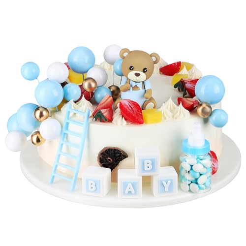 DIKACA 24 Teiliges Bärchen Kuchen Deko Set üße Tortendeko Für Shower Und Geburtstagsfeiern Teddybär Cake Topper Und Kugeln Perfekte Kuchendekoration Für Jungen Und ädchen von DIKACA