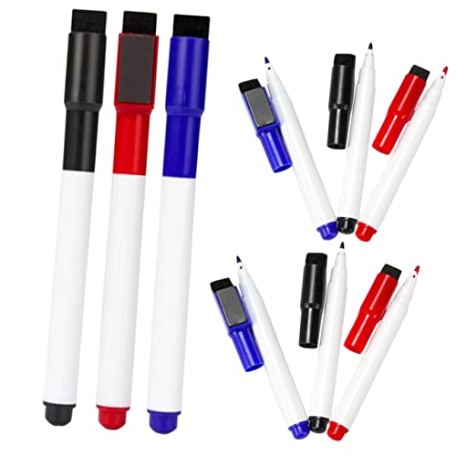 DIKACA 9 Stück Trocken Abwischbarer Stift Radiergummis Magnetisches Whiteboard Whiteboard-stifte Magnetisch Schwarzer Radiergummi Etiketten Planke Markierungen Löschbar Bretter Plastik von DIKACA