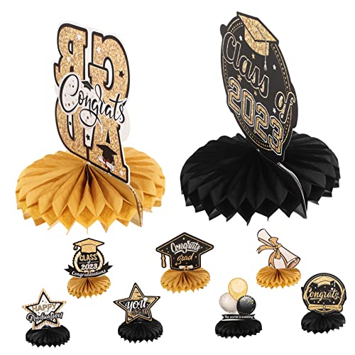 DIKACA 9st Abschluss-waben-Ornament Dekorpapier Mit Abschlussmotiv Goldene Tischdekorationen Grad Party Ornamente Schreibtischaufsatz Dekoration Für Partyszenen Goldene Verzierungen Black von DIKACA