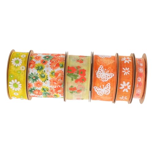 DIKACA DIY Liefert 6 Rollen Gänseblümchen Druckband Aus Polyester Mit Blumenmuster Geschenkband von DIKACA