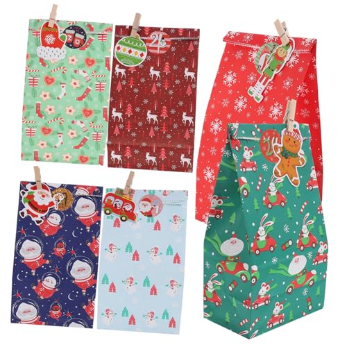 DIKACA Kalender Adventskalender Befüllen mit Clips Tage Aufklebern Taschenaufkleber Geschenktüten Papiertüten Kalendertaschen für Weihnachtssüßigkeitsbeutel Weihnachtsdekorationen Tasche von DIKACA