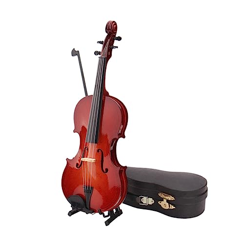 DIKACA Miniatur Violine Modell Musikinstrument Dekoration Für Schreibtisch Fotografie Requisiten Holzfigur Mit Ständer Und Koffer Perfektes Für Musikliebhaber von DIKACA