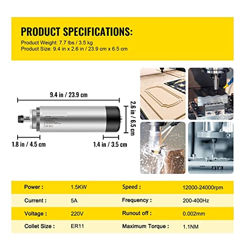 CNC-Spindelmotor-Kit, 1,5 kW 2,2 kW luftgekühlter Spindelmotor mit vier Lagern ER11 ER20 Spannzange for CNC-Fräsergravierer-Frequenzumrichter für CNC-Fräsmaschine(1.5KW) von DIKAMAN