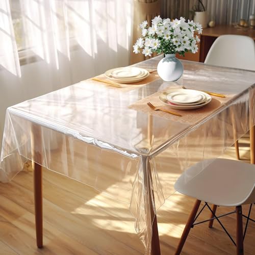 DIKARIYA Durchsichtige Tischdecke Transparent Abwaschbar, Tischfolie PVC Plastiktischdecke Klarsichtfolie Glasklar Folie Wasserdicht Fettdicht Tischschutzfolie für Hochzeit Party (140x260cm) von DIKARIYA