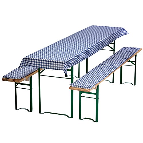 DILUMA | Bierbankauflagen Set Karo Blau | 1x Tischdecke 240x90 cm für 220x70 cm Biertische und 2X gepolsterte Bierbankauflage 220x25 cm | Auflagen Set für Bierzeltgarnitur | Gepolstert, ÖkoTex100 von DILUMA