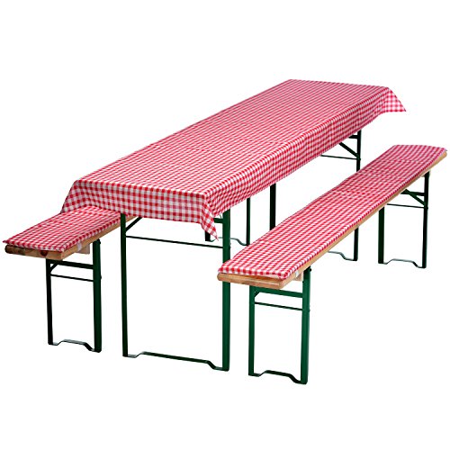 DILUMA | Bierbankauflagen Set Karo Rot | 1x Tischdecke 240x90 cm für 220x70 cm Biertische und 2X gepolsterte Bierbankauflage 220x25 cm | Auflagen Set für Bierzeltgarnitur | Gepolstert, ÖkoTex100 von DILUMA