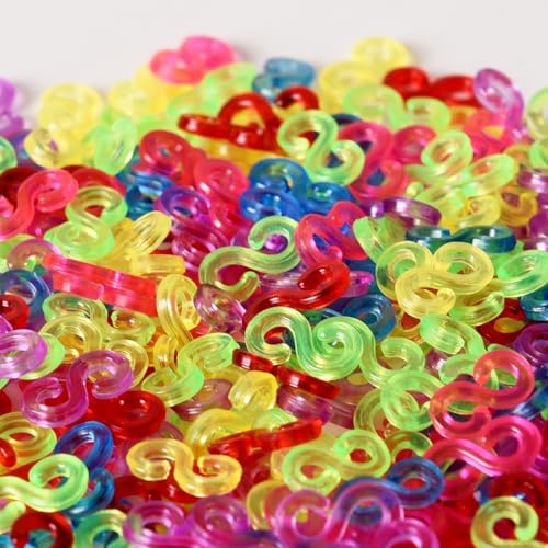 500 Stück Loom-Bänder, S-Verschlüsse, bunte S-Clips für Loom-Bänder, Gummi-Webstuhl-Bänder, S-Clips, Loom-Bandverbinder, Nachfüll-Set, Loom-Band-Haken für Bastelarbeiten, DIY-Armbandverbinder, Weben, von DILUSILK