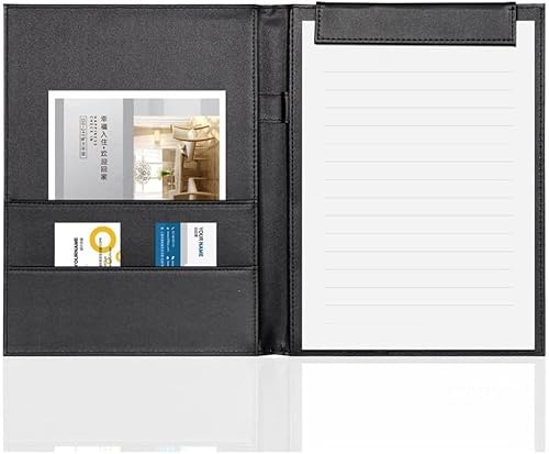 Konferenzmappe aus Leder, Mappen-Klemmbrett, Klemmbrett aus PU-Leder, Büro-Klemmbrett, A4, faltbarer Akten-Klemmblock, Visitenkarten-Konferenzblock mit Stifthalter(Black) von DIMEIYAN