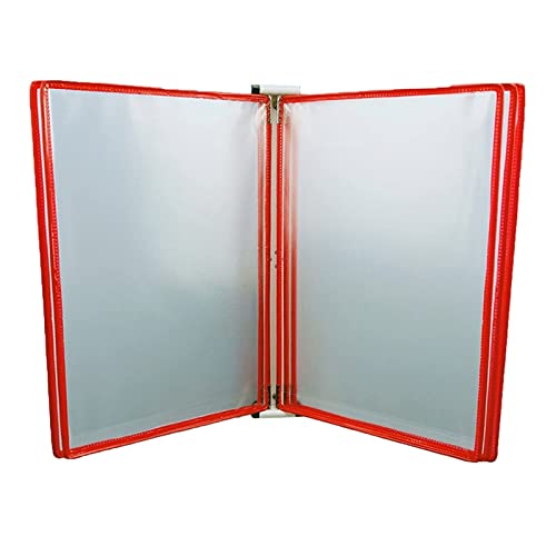 Office Adjustaview, Wand-Displaytafelsystem, 5 doppelseitige Paneele, wandmontierter Aktenhalter, A4-Ordner-Poster-Flipbook-Display, PVC+Metall, transparenter Seitendisplayständer, L23 x H33 cm(Red) von DIMEIYAN