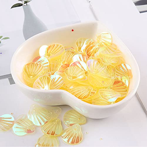 Pailletten, Pailletten for Basteln, 240 Stück Pailletten, süße Muschelform, transparent, bunt, for Nähen, Hochzeitskleid-Accessoires, Pailletten, Dekoration, DIY-Material(Yellow) von DIMEIYAN