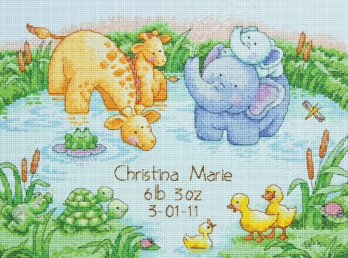 Dimensions Maße X Stitch-Geburtsaufzeichnung: Little Pond, 100% Baumwolle, blau, 30 x 22 x 0.1 cm von Dimensions